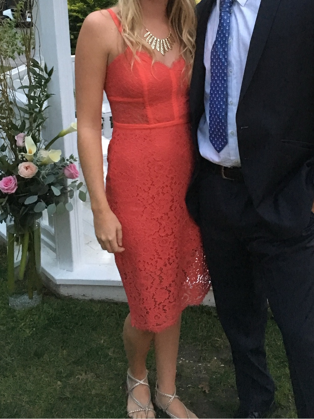 Express Coral Lace Midi Dress